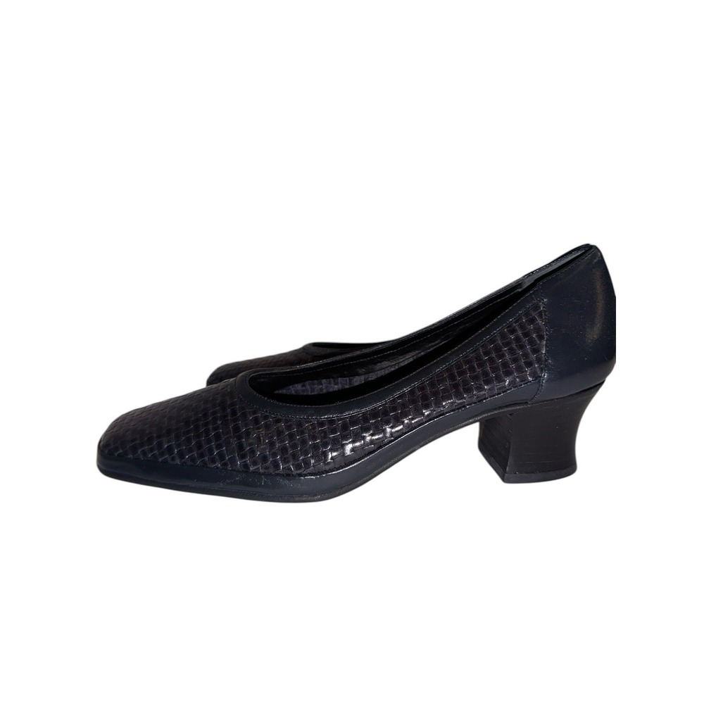 Rangoni Firenze VTG Basketweave Italian Leather Loafers Navy Shoes 7 B Old Money - Picture 8 of 9
